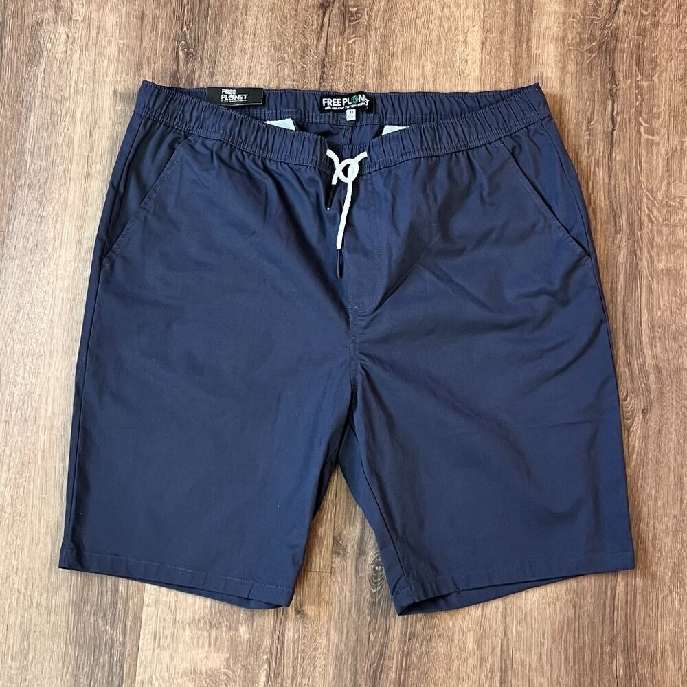 NEW Free Planet Navy Drawstring Organic Cotton Blend Chino Shorts Sz XL